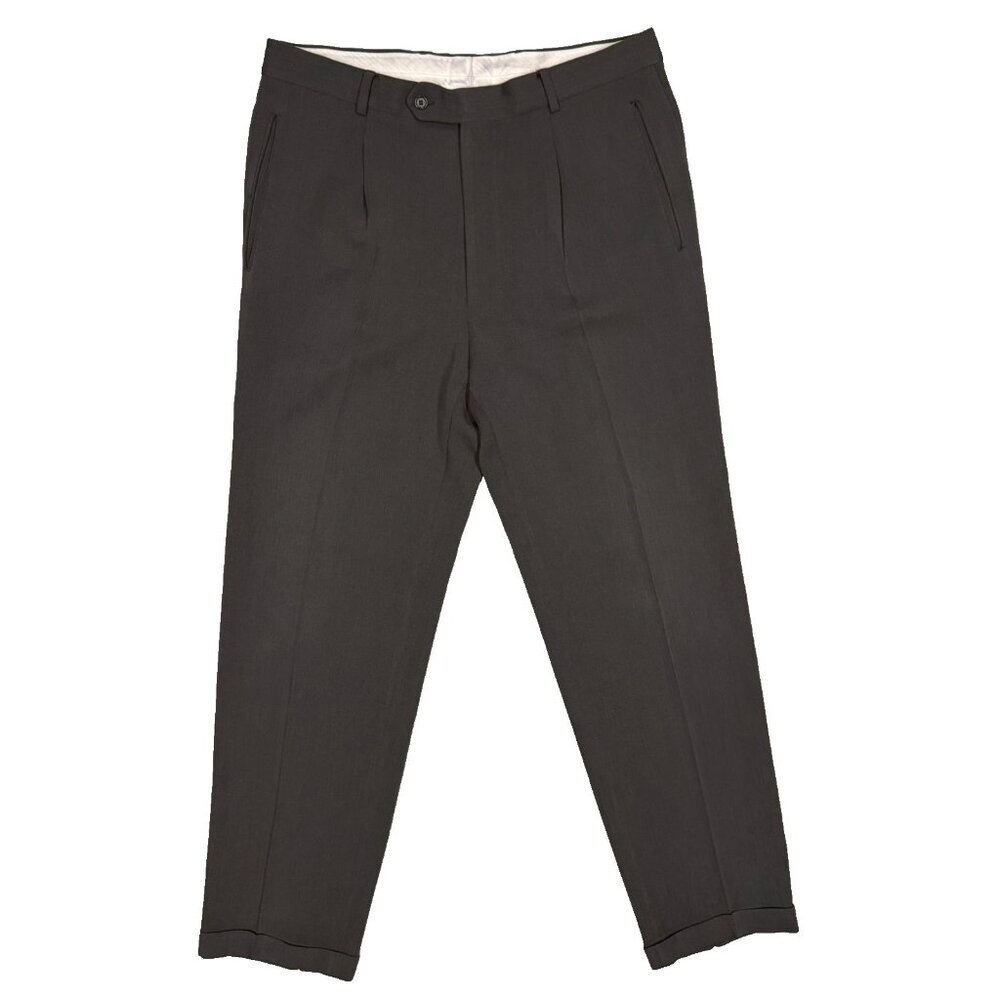 Vintage Hugo Boss Dress Pants Pleated High Waisted Wool Trousers Grey USA 36x33